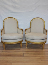 Fully restored pair of Napoleon III armchairs with giltwood frames