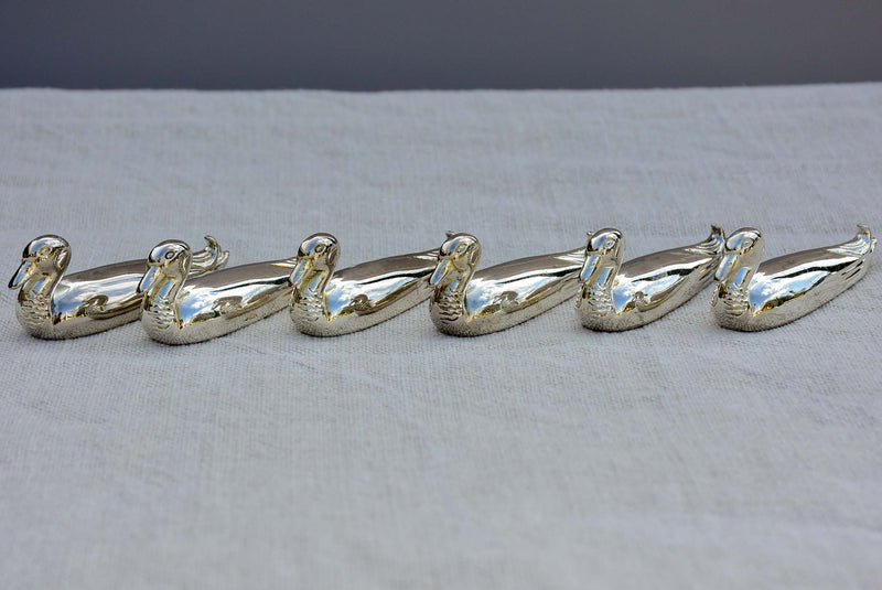 Six silver plate knife rests - ducks