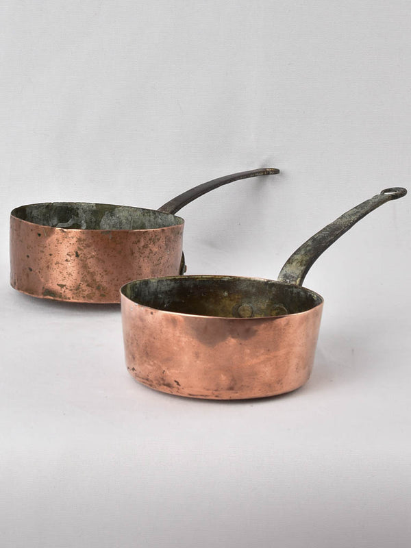 2 antique French copper saucepans