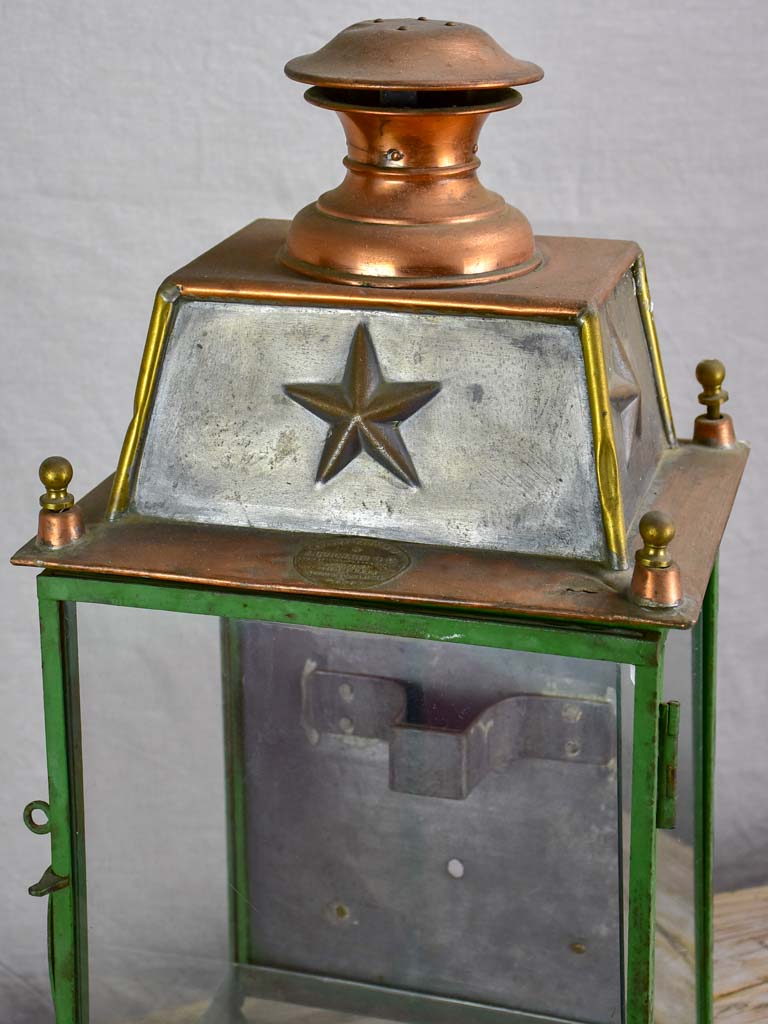 19th Century French wall lantern - copper and green frame 22½"