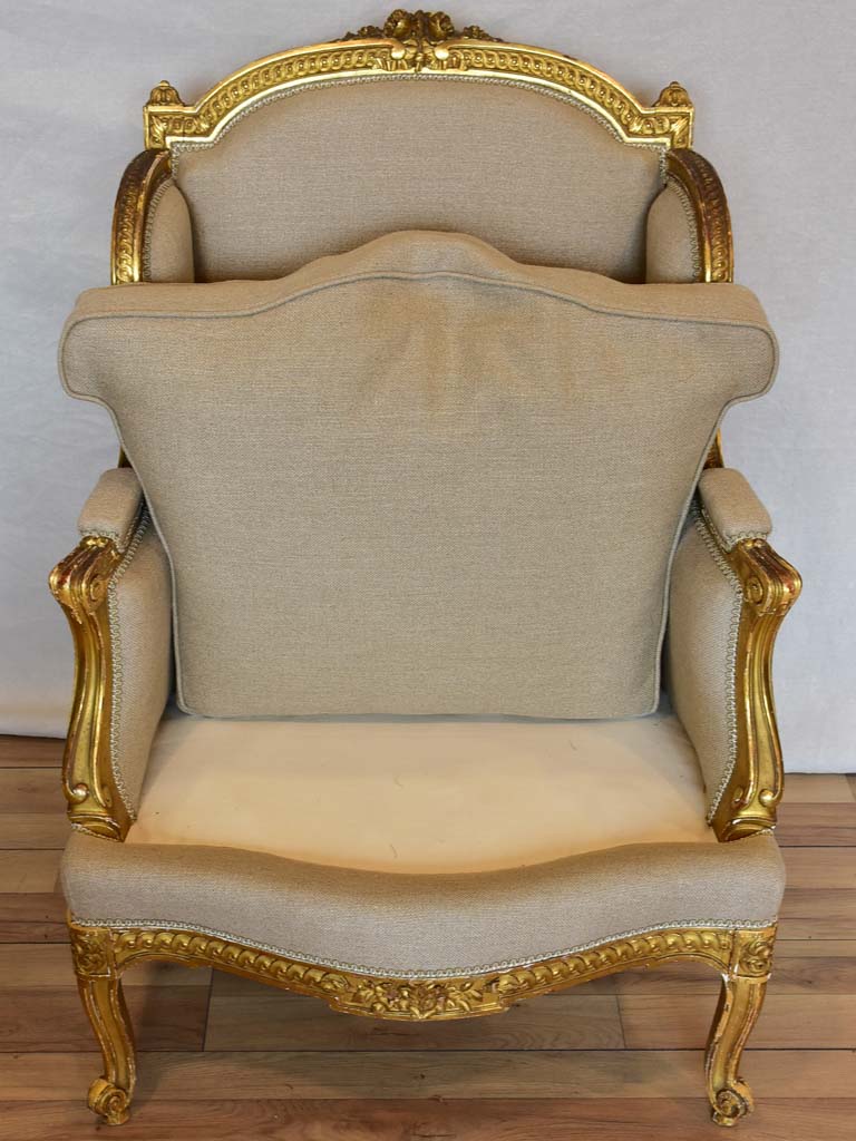 Fully restored Napoleon III wingback armchair with giltwood frame