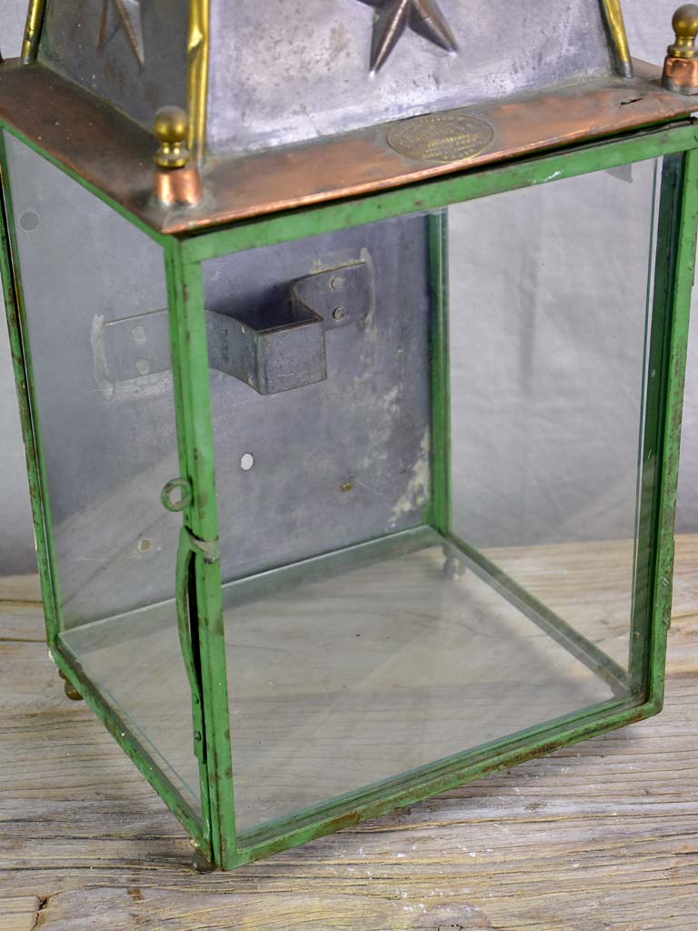 19th Century French wall lantern - copper and green frame 22½"