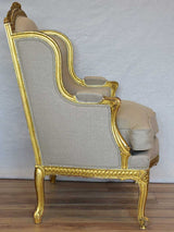 Fully restored Napoleon III wingback armchair with giltwood frame