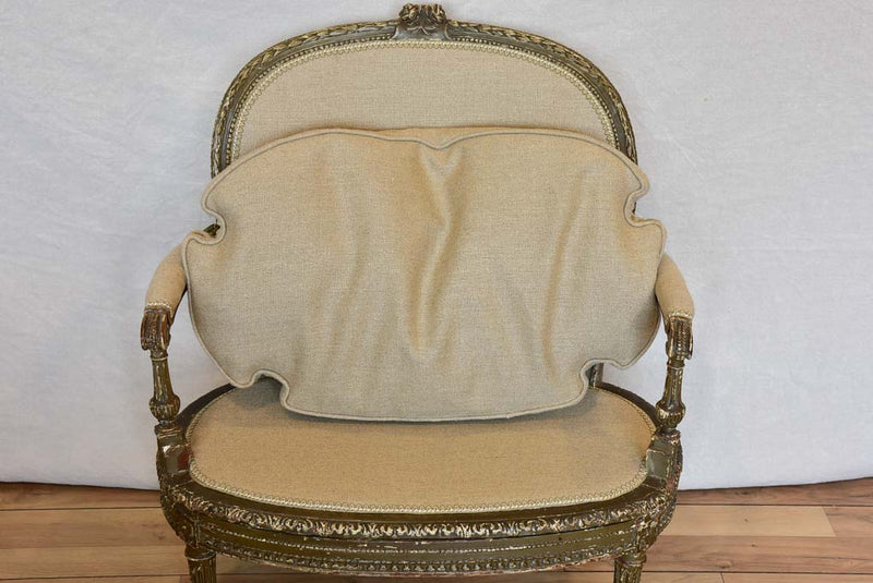 Fully Restored late 19th Century marquise armchair with dark green patina