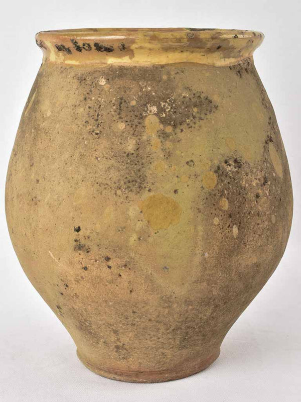 Large antique confit pot w/ yellow rim 11½"