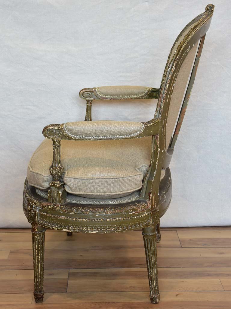 Fully Restored late 19th Century marquise armchair with dark green patina