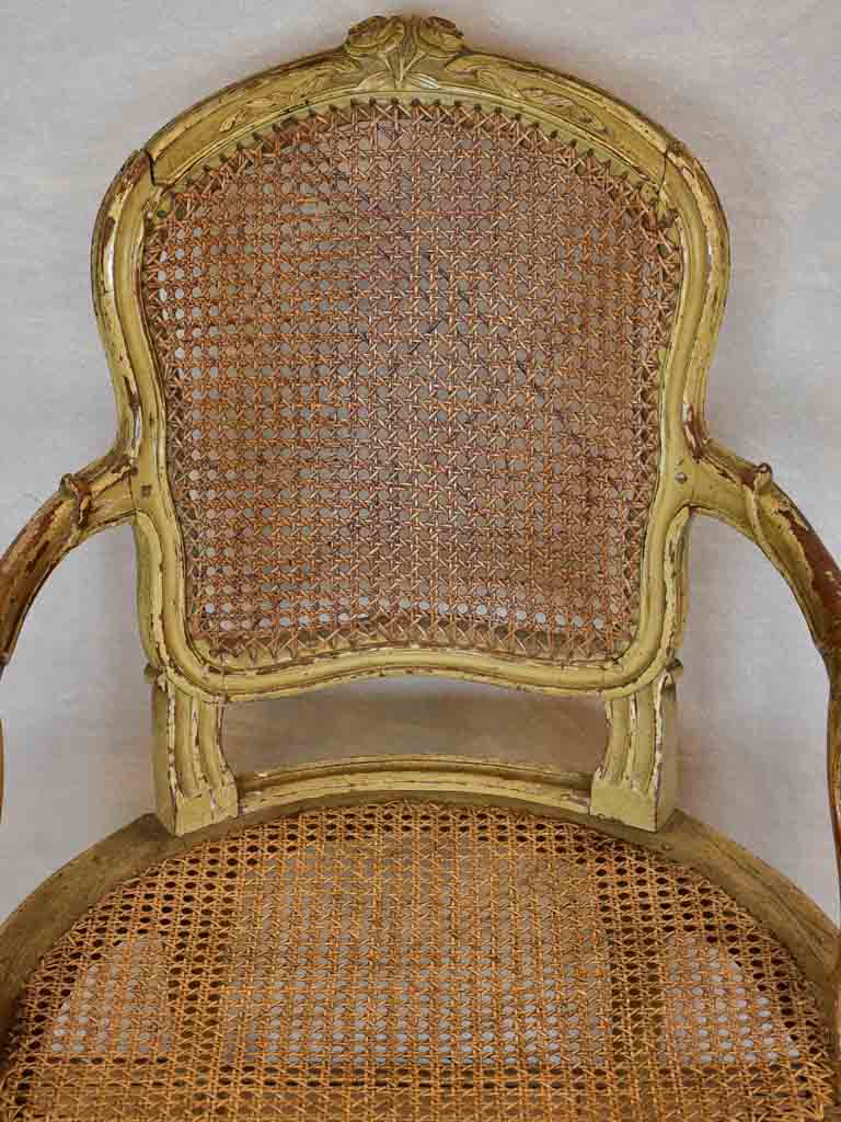 Original 18th Century French provincial armchair with rattan seat and original patina