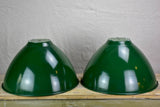 Pair of very large green enamel industrial lights