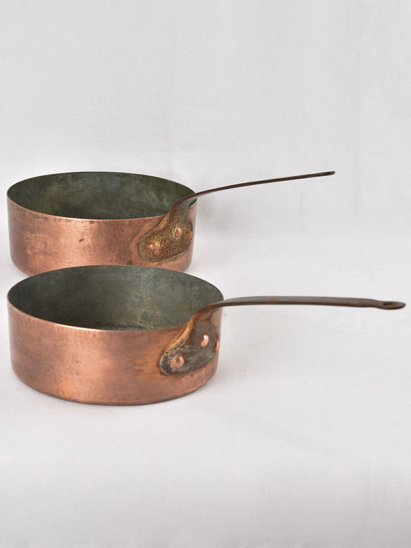 2 antique French copper cooking pots