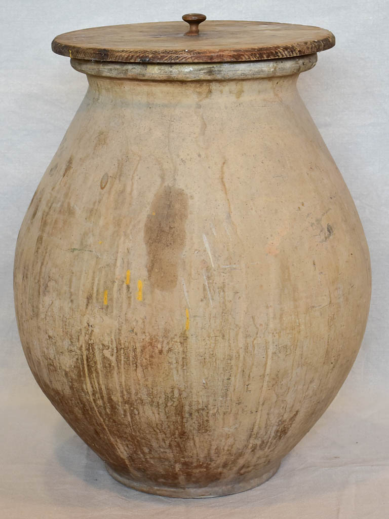 Late 19th Century French olive jar with wooden lid 24¾"
