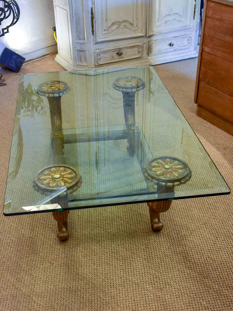 Mid-century Italian coffee table with thick glass top