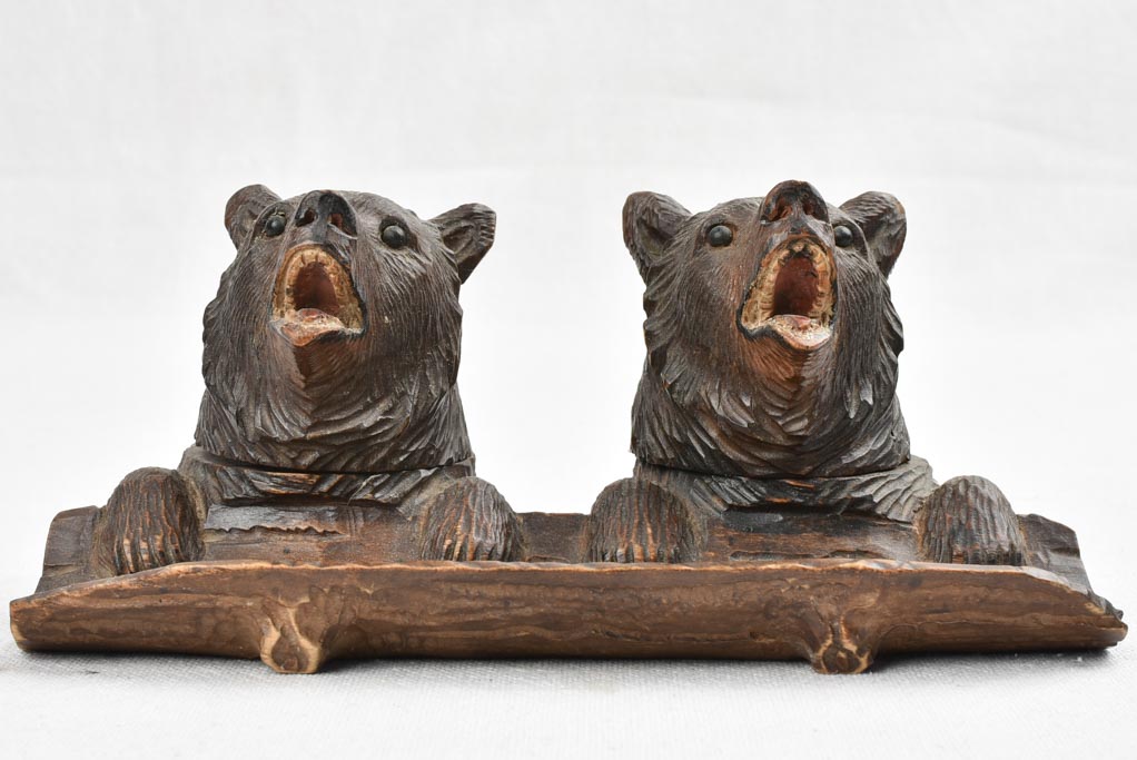 Antique twin inkwell - Forêt Noire bears 8"