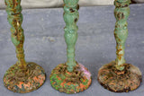 Three antique French candlesticks made from salvaged spindles