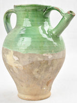 Vintage terracotta pitcher with green glaze 9"