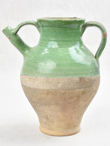 Vintage terracotta pitcher with green glaze 9"