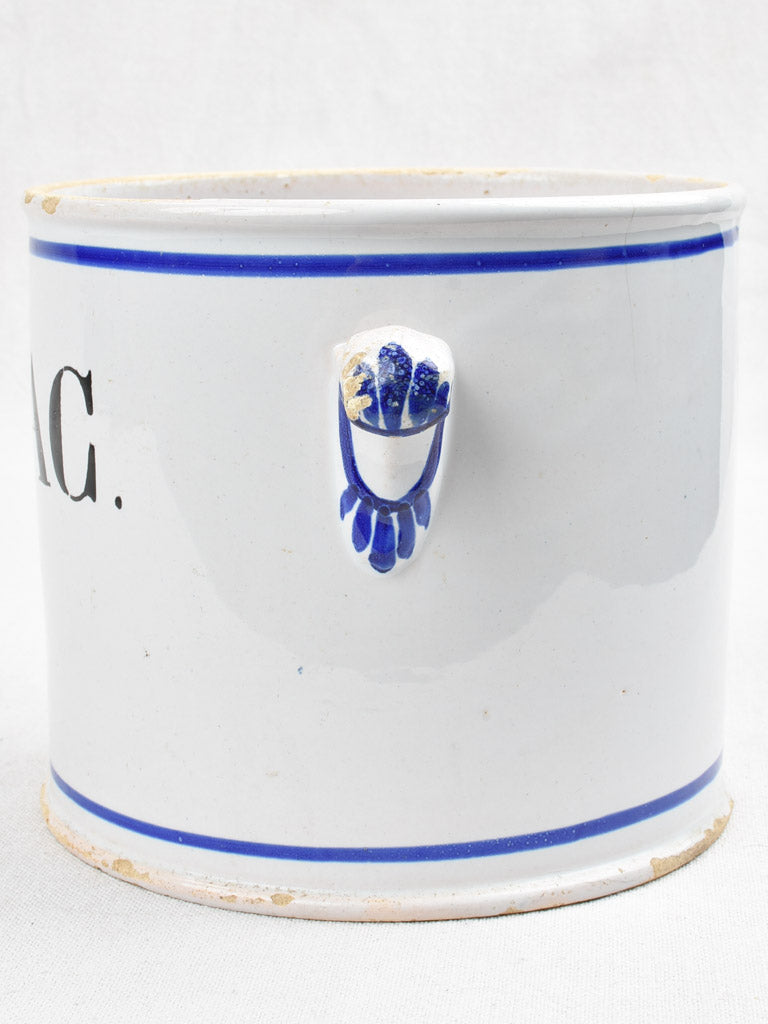 Ceramic tobacco pot with blue stripe - TABAC