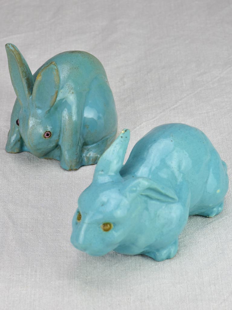 RESERVED DB - Two Art Deco bunnies, blue earthenware