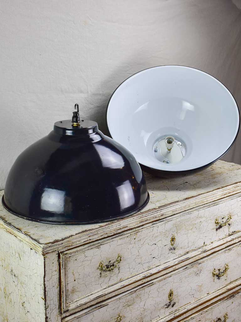 Pair of very large industrial enamel lights - black and white (2 pairs available)