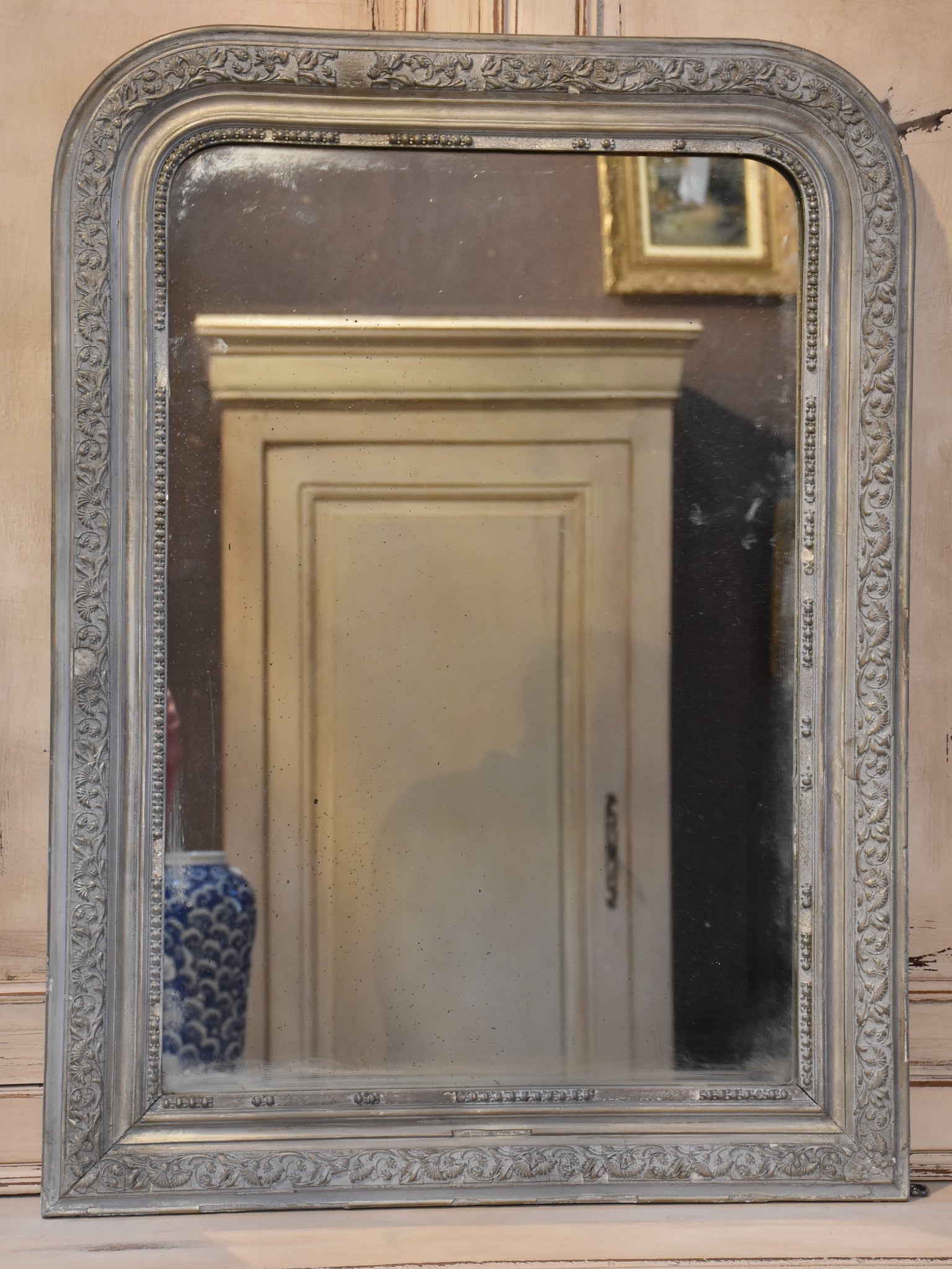 Rustic 19th century Louis Philippe mirror with grey patina