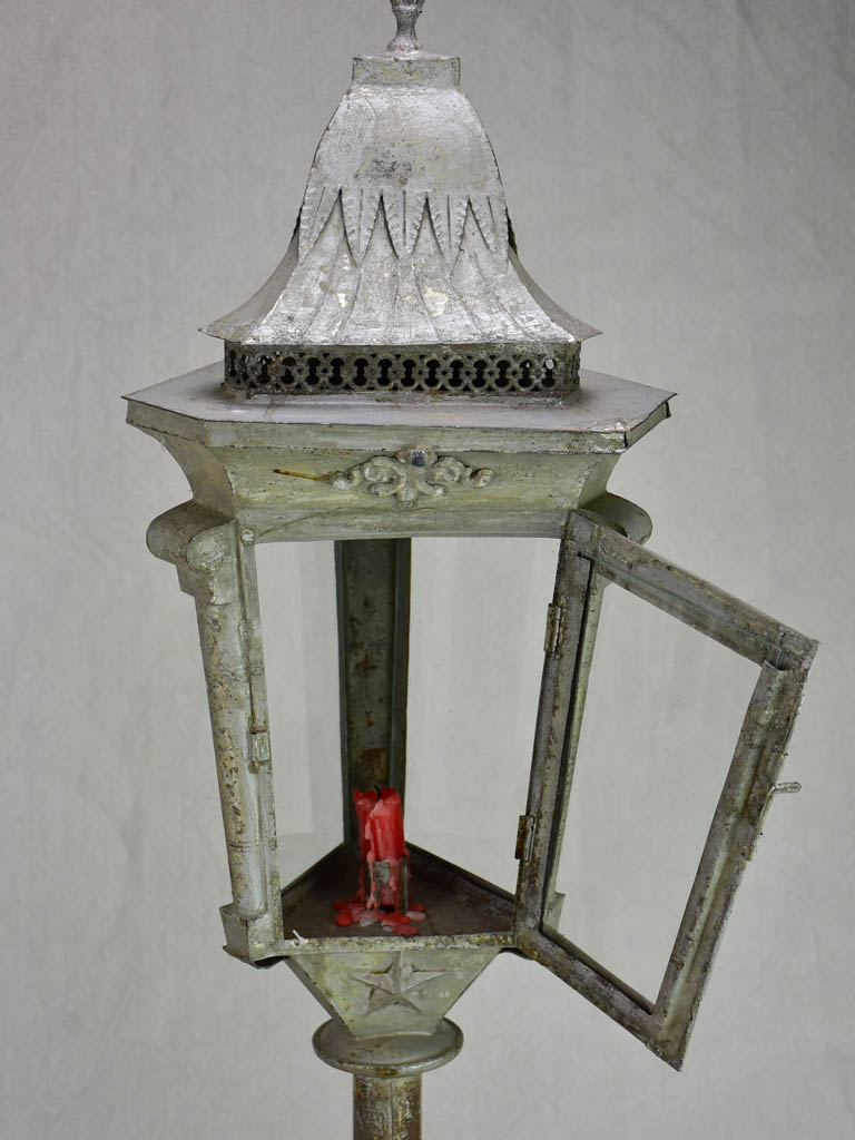 Pair of triangular zinc lanterns from the late 19th century 30¼"