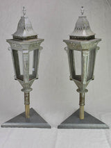 Pair of triangular zinc lanterns from the late 19th century 30¼"