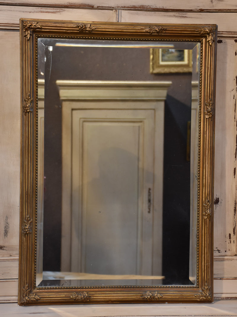 Antique French mirror – rectangular with gilded flower frame