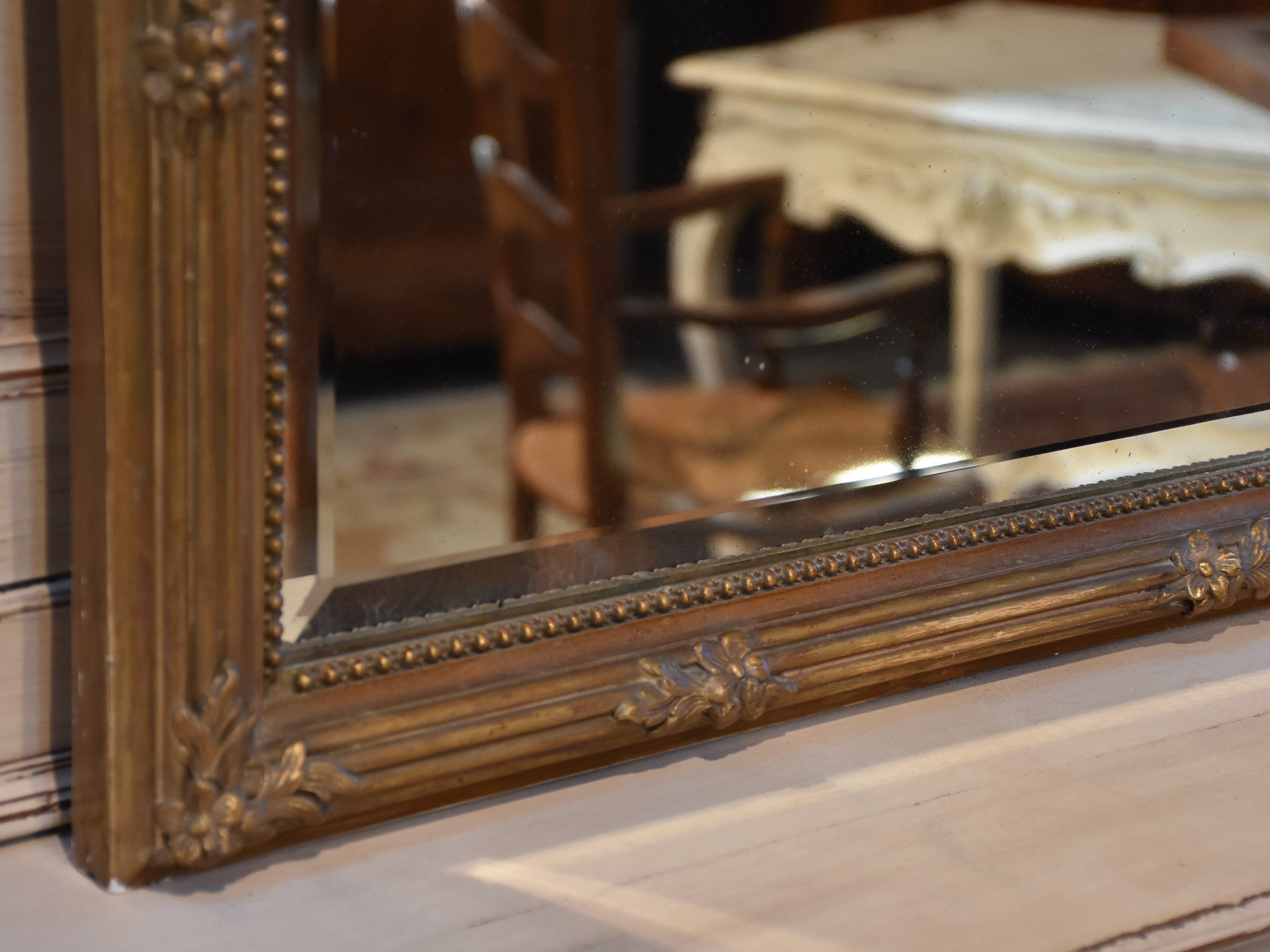 Mirror, gilded flower frame, antique, French