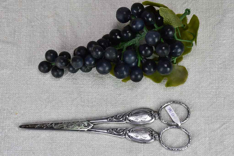 19th Century French grape scissors with monogram silver