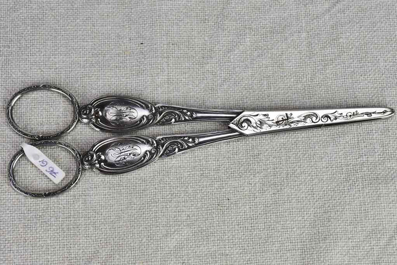 19th Century French grape scissors with monogram silver