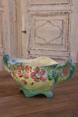 Antique Barbotine vase with pink flowers