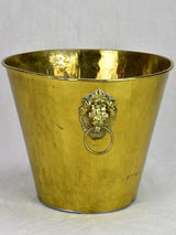 Vintage ice bucket with lions head handles and hammered brass 9¾"
