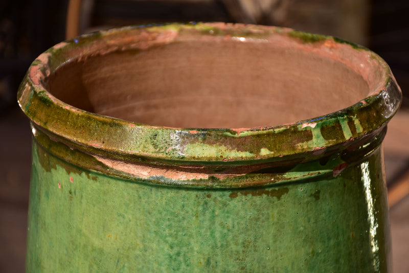 Elegant 19th century olive jar with green glaze