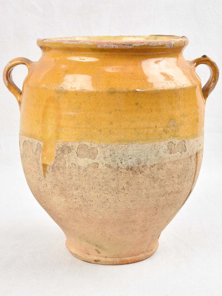 Antique French confit pot - yellow glaze 11"