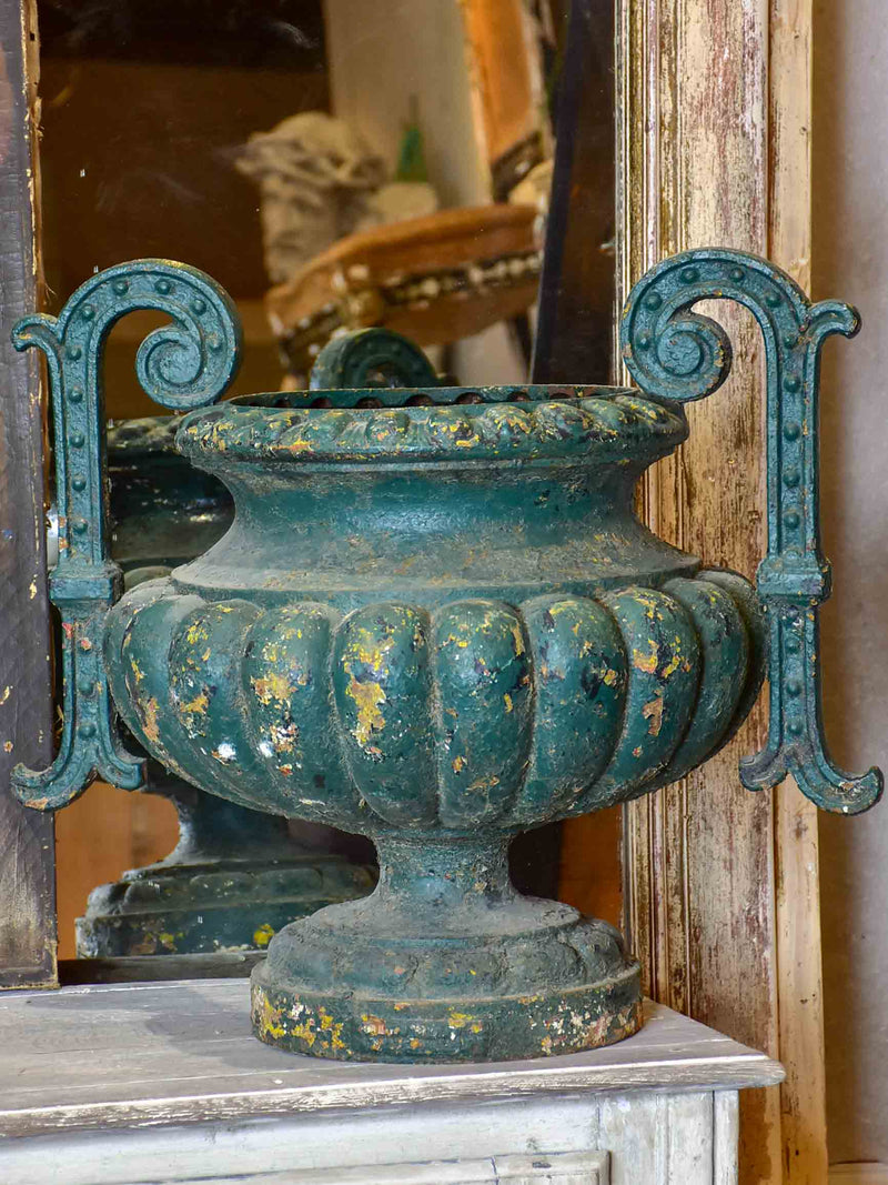 Very large 19th Century French garden urn with green patina