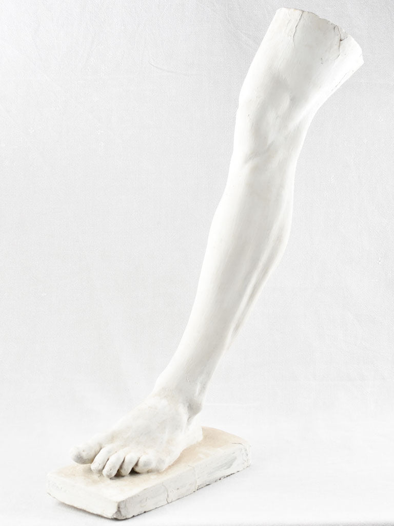 Realistic plaster sculpture of a leg