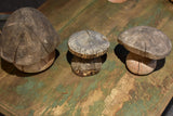 Three wooden French sculptures in the shape of mushrooms