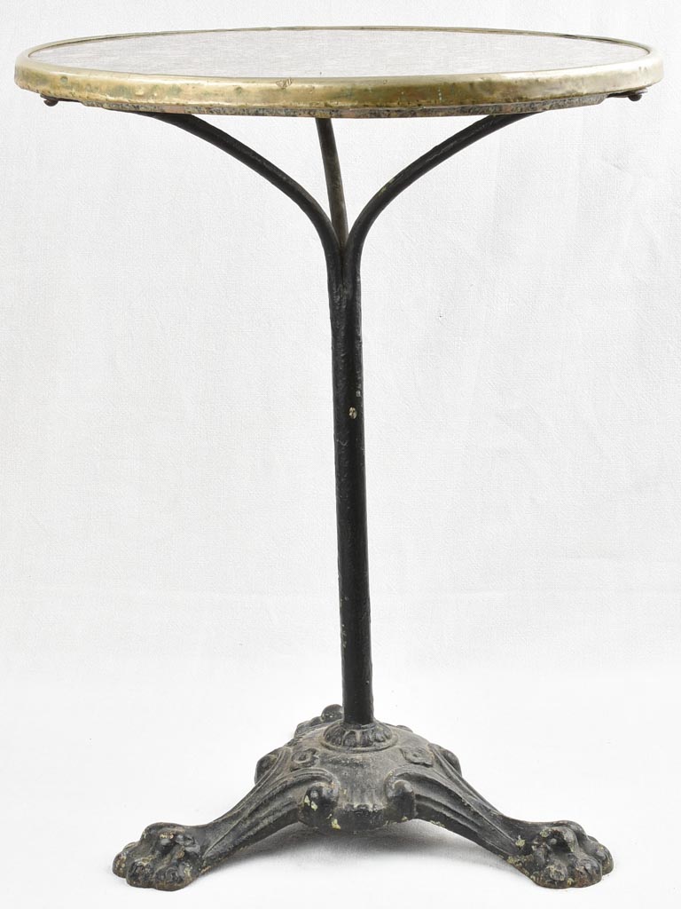 Antique French bistro table with granite top & claw feet