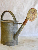 Vintage French zinc watering can with twisted brace