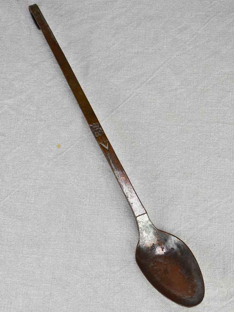 19th Century French ragout spoon with hook handle and monogram 17"