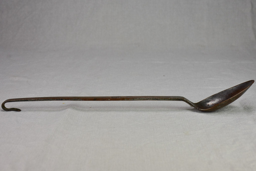 19th Century French ragout spoon with hook handle and monogram 17"