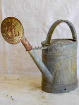 Vintage French zinc watering can with twisted brace
