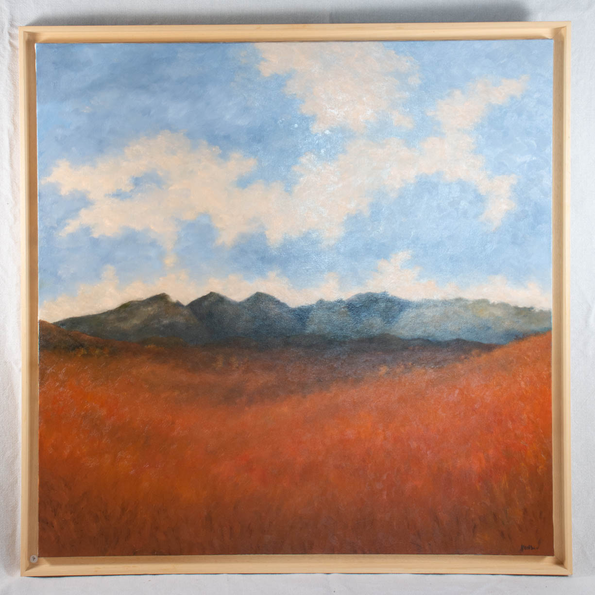 Antique mountain motif canvas in red