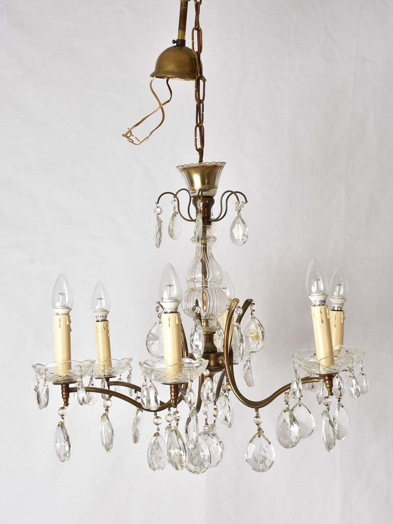 1970s French Brass and Glass Chandelier