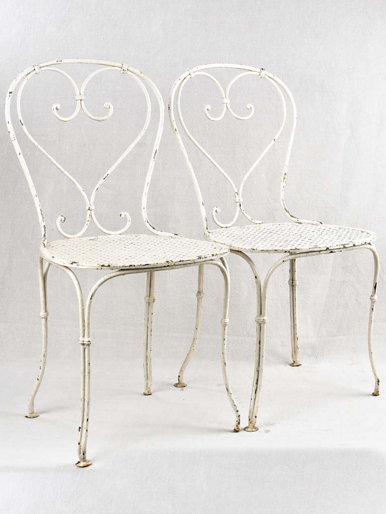 Antique French heart back garden chairs - white