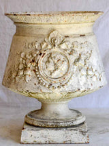 19th Century French cast iron urn with medallion and garlands - white 17¾"
