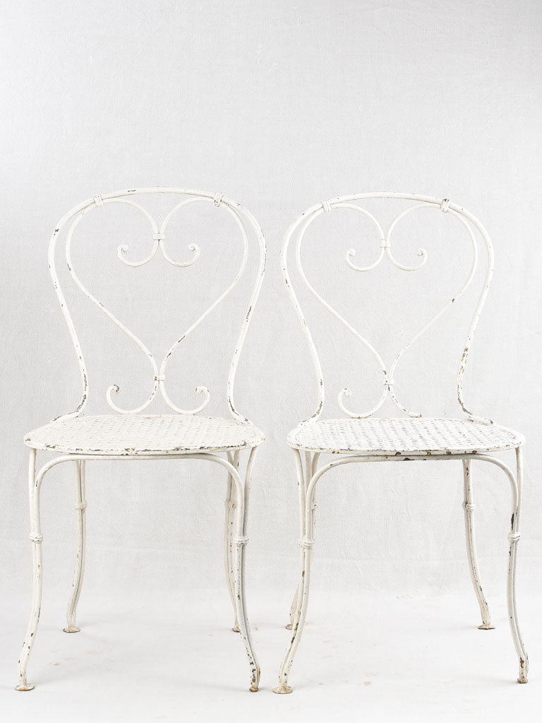 Antique French heart back garden chairs - white