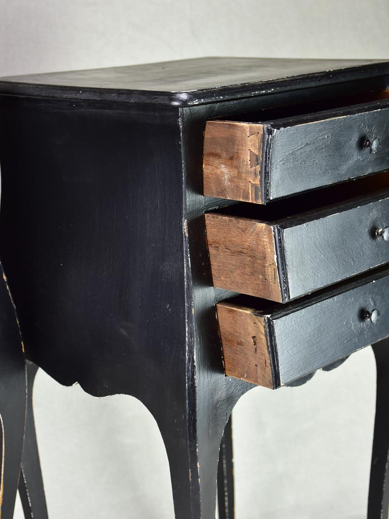 Pair of Louis XV style nightstands with black paint finish
