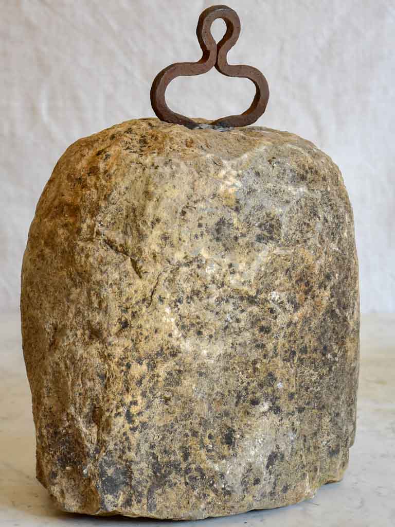 Antique French stone counterweight with iron handle