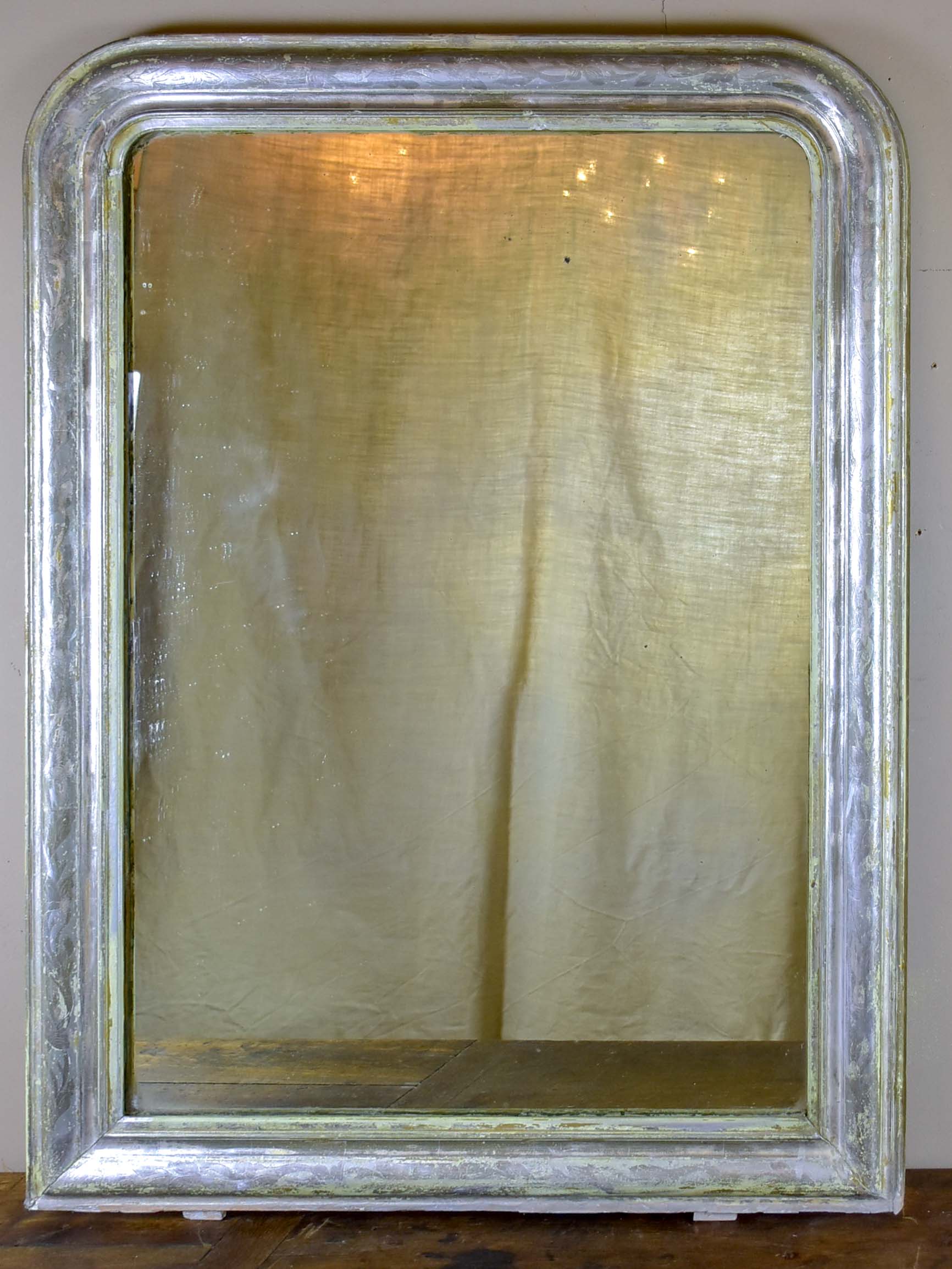 Large antique French Louis Philippe mirror with silver frame
