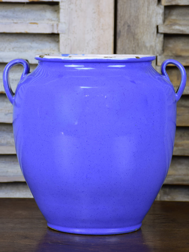 Antique French confit pot with blue glaze